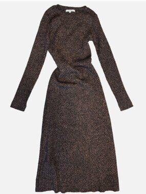Zoe and Claire Long Sleeve Knit Maxi Sweater Dress Copper Black Metallic, Small